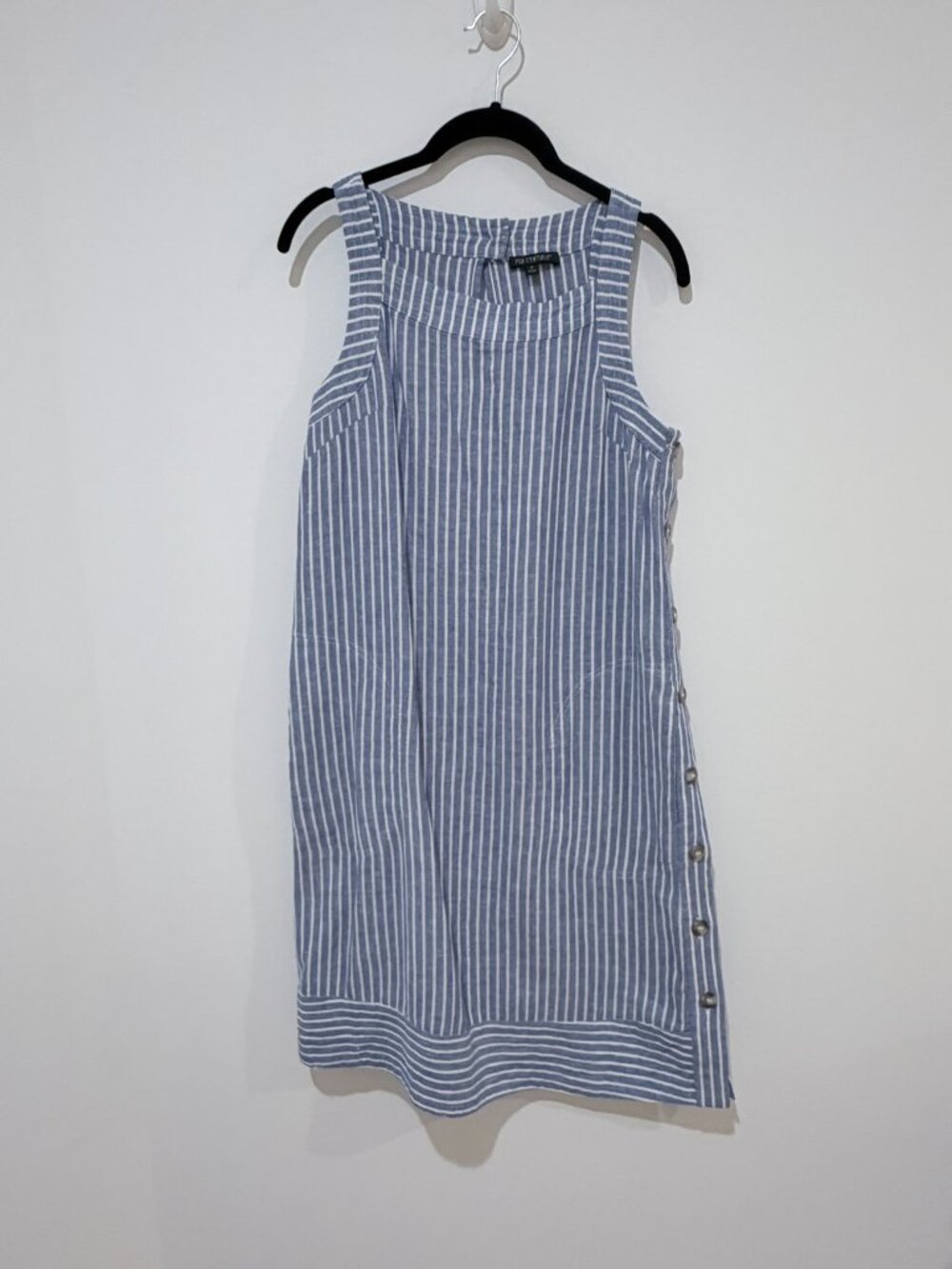 NWOT For Cynthia Linen Blend Blue/White Vertical Stripe Sleeveless Dress.